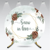 Aperturee - Aperturee Snow in Love Round Backdrop for Winter Wedding Bridal Shower with Pinecones White Roses and Snowflakes Decor